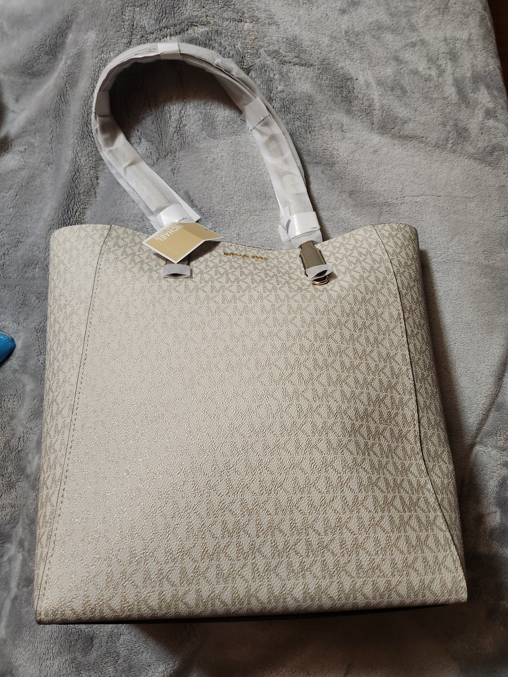 Michael Kors Cream and Pale Gold MK Monogram Tote